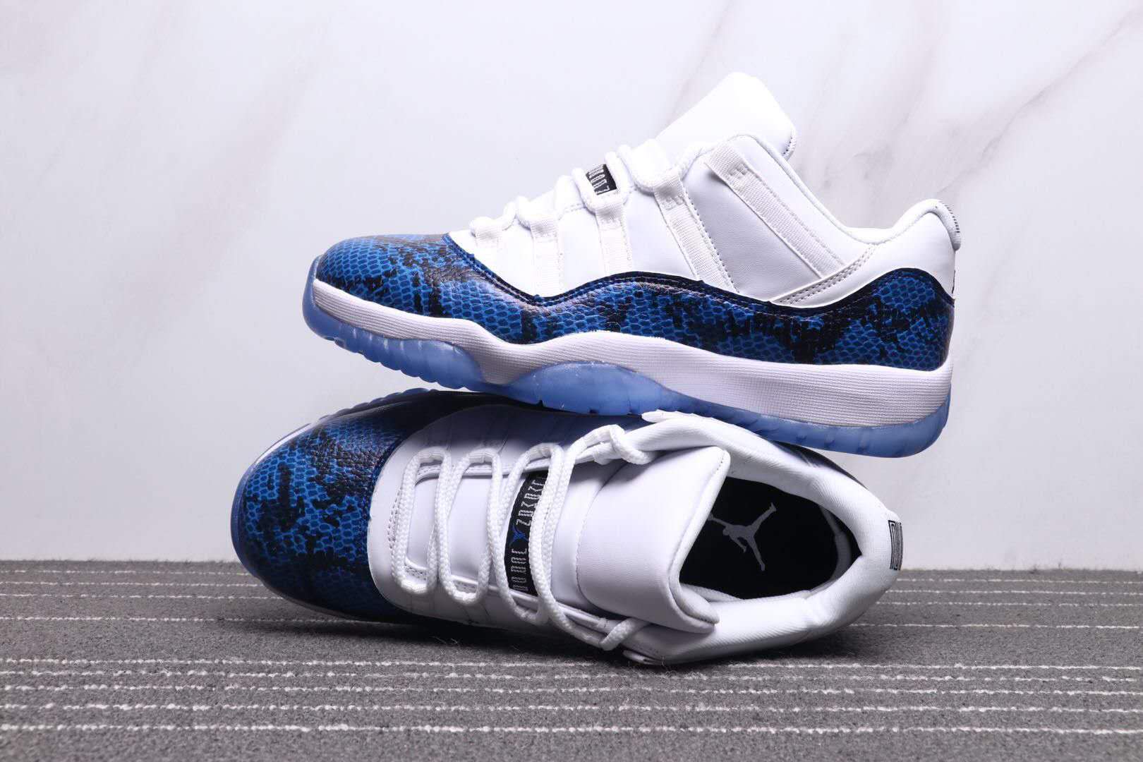 2019 Jordan 11 Retrp Low SnakeSkin White Blue Shoes